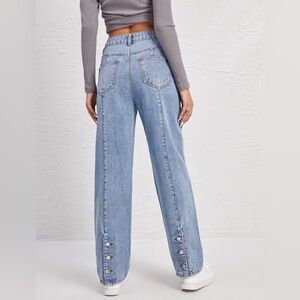 BSL Light Wash Straight Leg Jeans Button Hem Size S 25x30